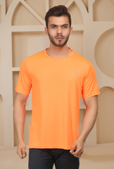 Neon Orange  Round Neck T-Shirt Dot Knit Breathable Fabric