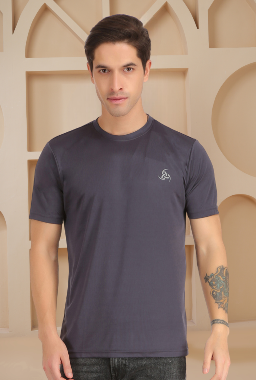 Slate Grey Men’s Round Neck T-Shirt Dot Knit Breathable Fabric