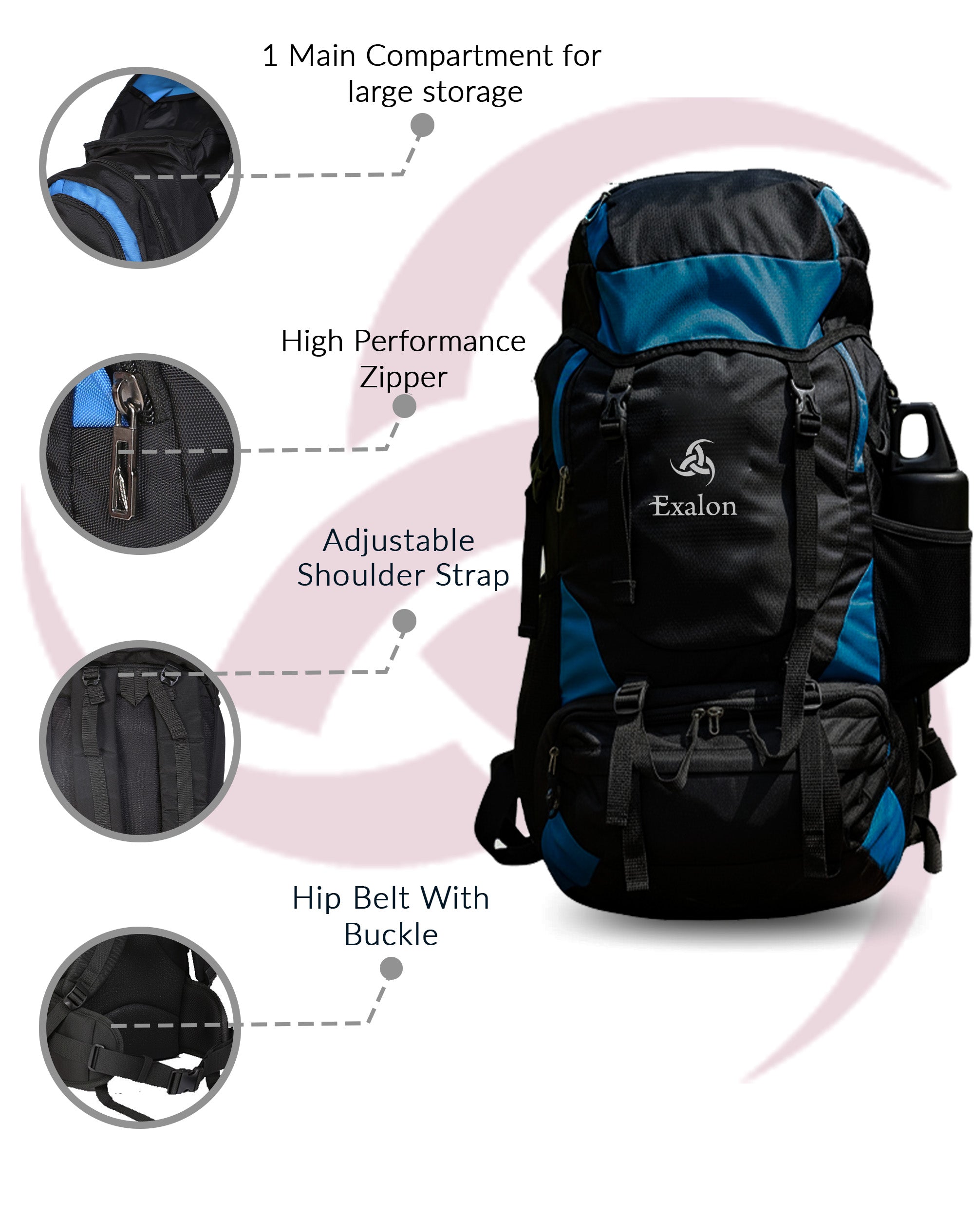 Exalon 55L Nylon Hiking Rucksack for Trekking Travel