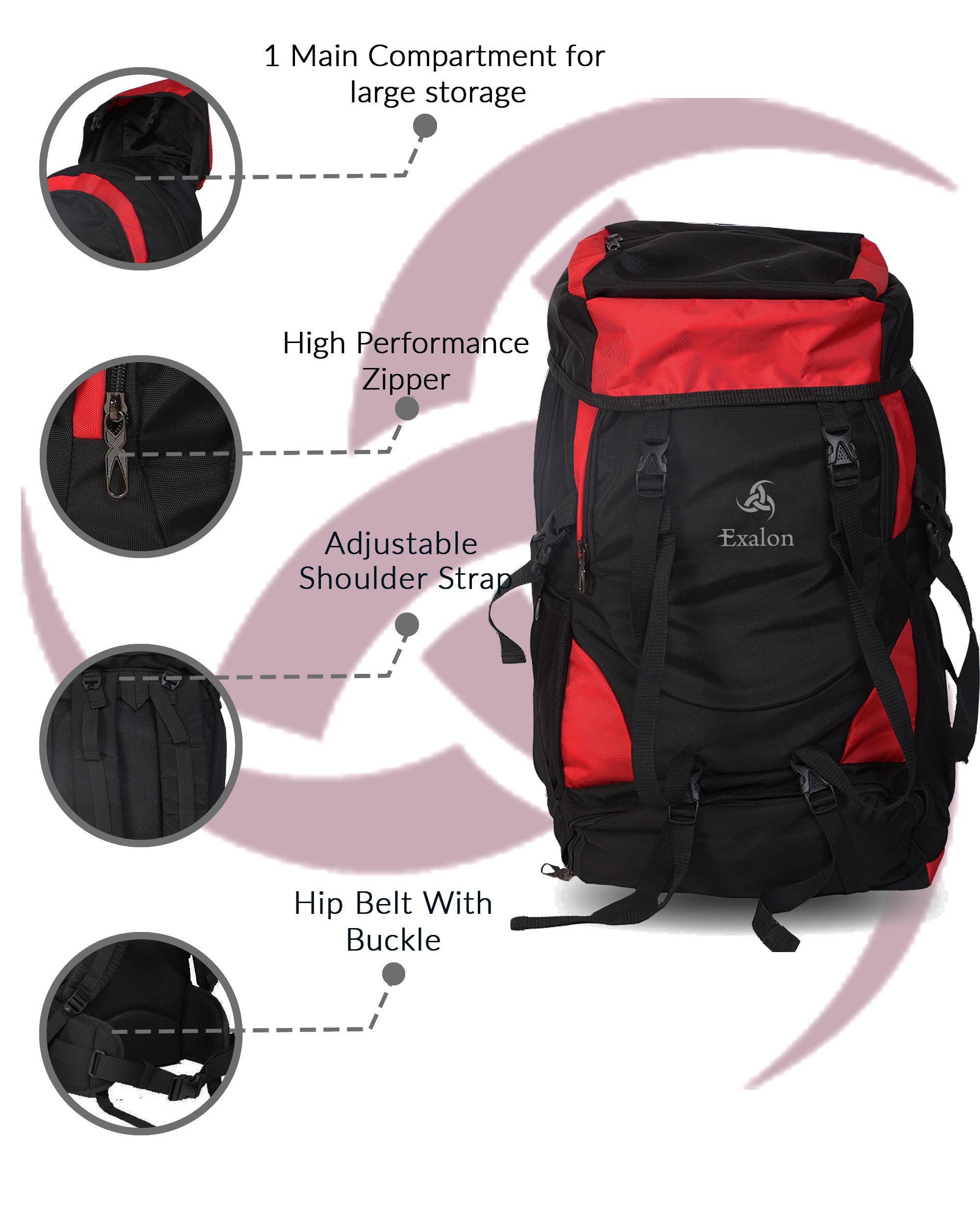 Exalon 55L Nylon Trekking Backpack for Outdoor Travel