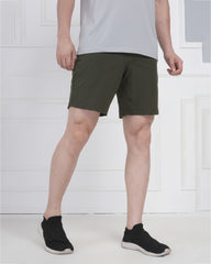 Olive Green Performance Polyester Gym Shorts for Men