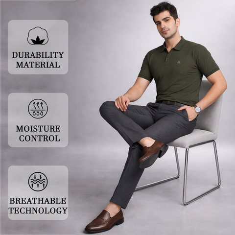 Exalon Venture Olive Green Regular Fit Polo T-Shirt for Men