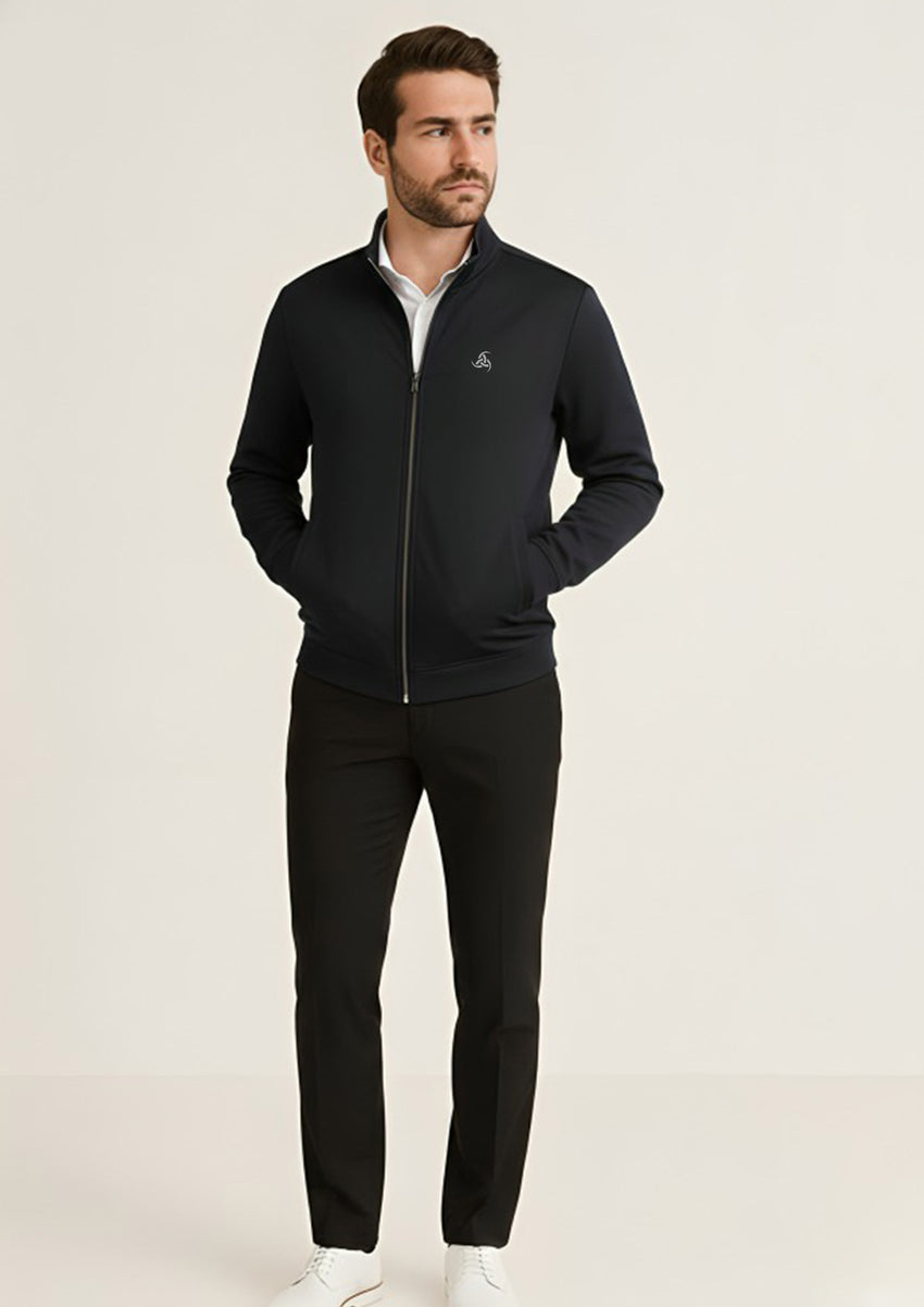 Men’s Premium Black Polyester Zip-Up Jacket | Smart Office & Casual Wear