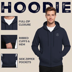 Exalon Premium Navy Blue Full-Zip Hoodie for Men with Side Pockets
