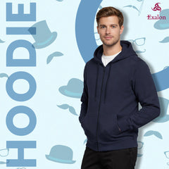 Exalon Premium Navy Blue Full-Zip Hoodie for Men with Side Pockets