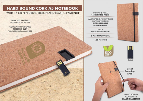 Eco Cork A5 Notebook With 16GB USB Drive And Elastic Closure