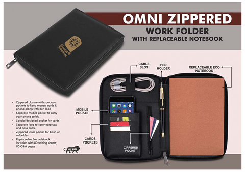 Omni Zippered Executive Work Folder With Notebook and Organizer