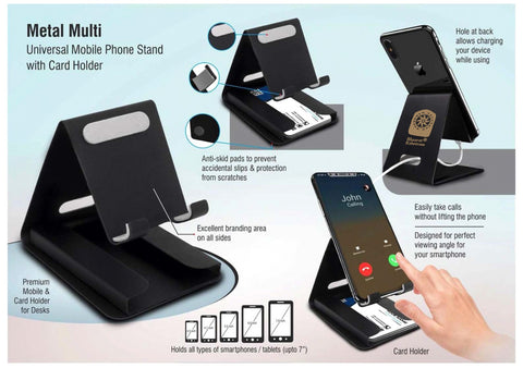 Premium Metal Mobile Stand With Card Holder for Desk and Office Use