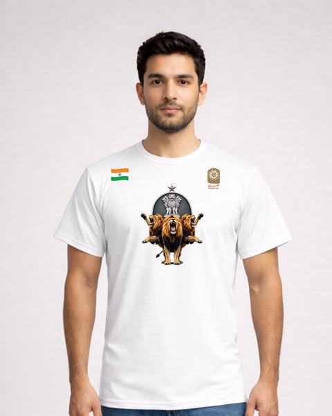 Rajmudra Lion Emblem Graphic Round Neck Statement T Shirt