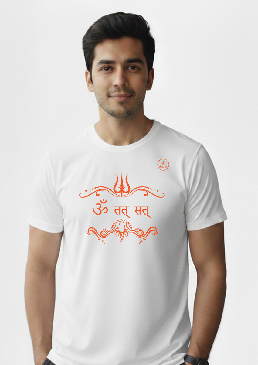 Om Tat Sat Devotional Polyester T-Shirt for Men | Exalon Wear T-shirt